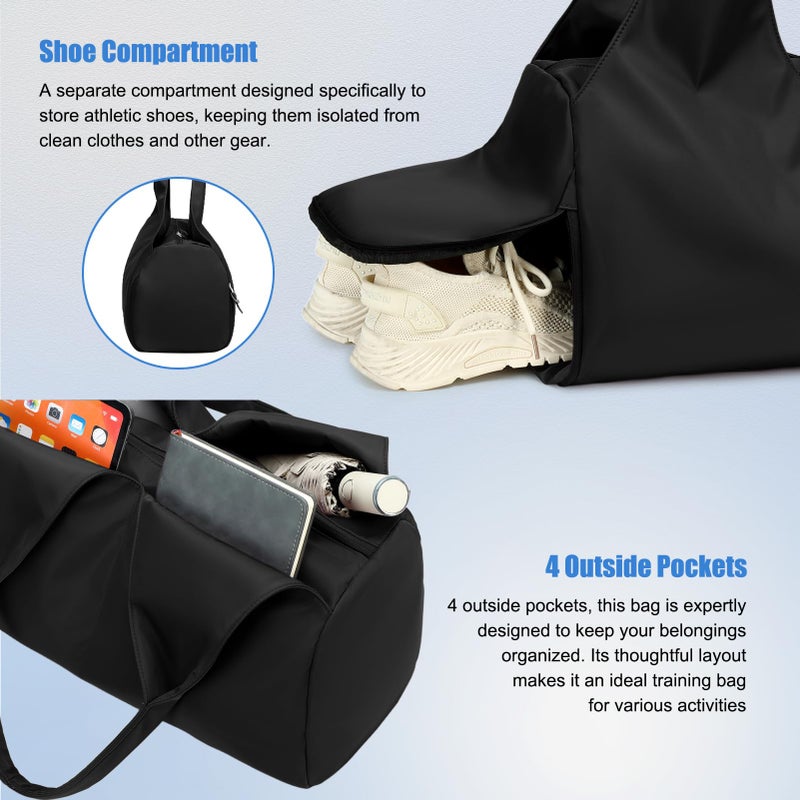 Forestfish Yoga Gym Bag For Women With Shoes Compartment & Wet Dry Storage Pockets Lightweight Duffel Bag, Black - Image 3